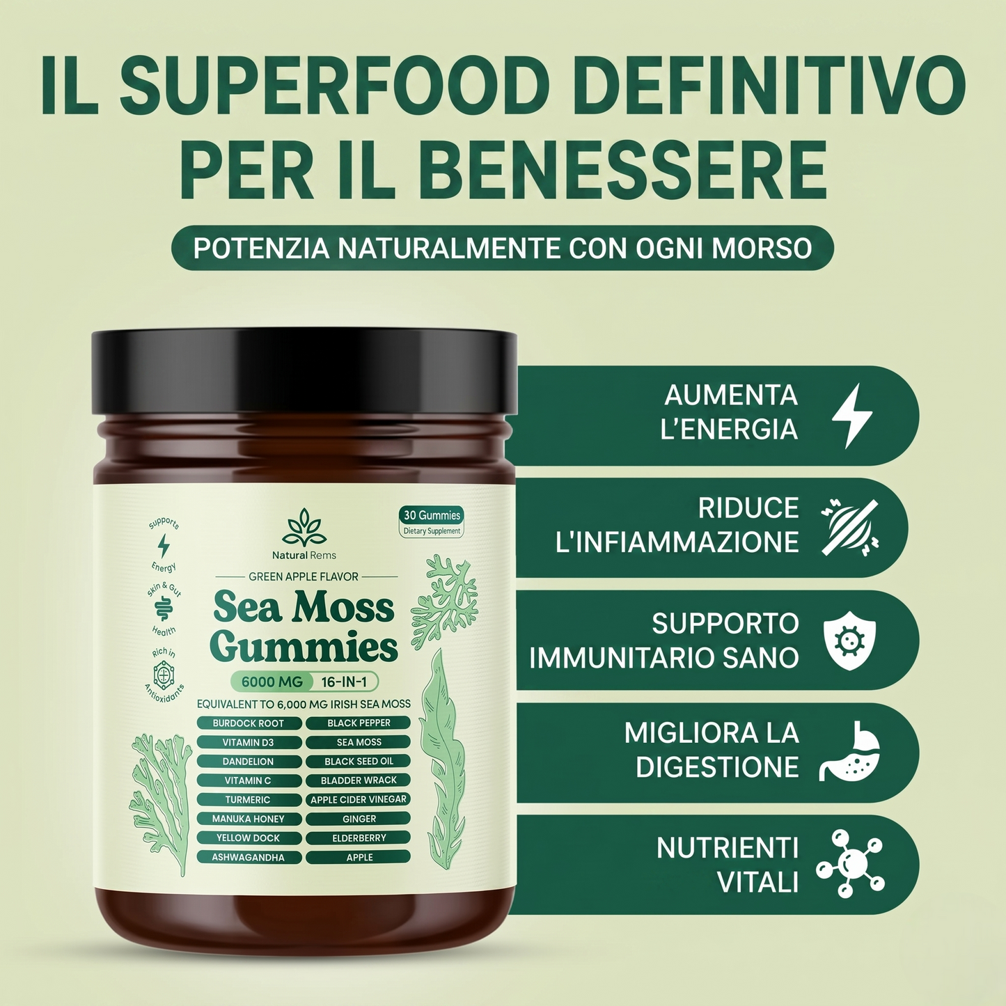 Sea Moss 16-In-1 Gummies - Per l'equilibrio della pressione sanguigna e la salute del cuore